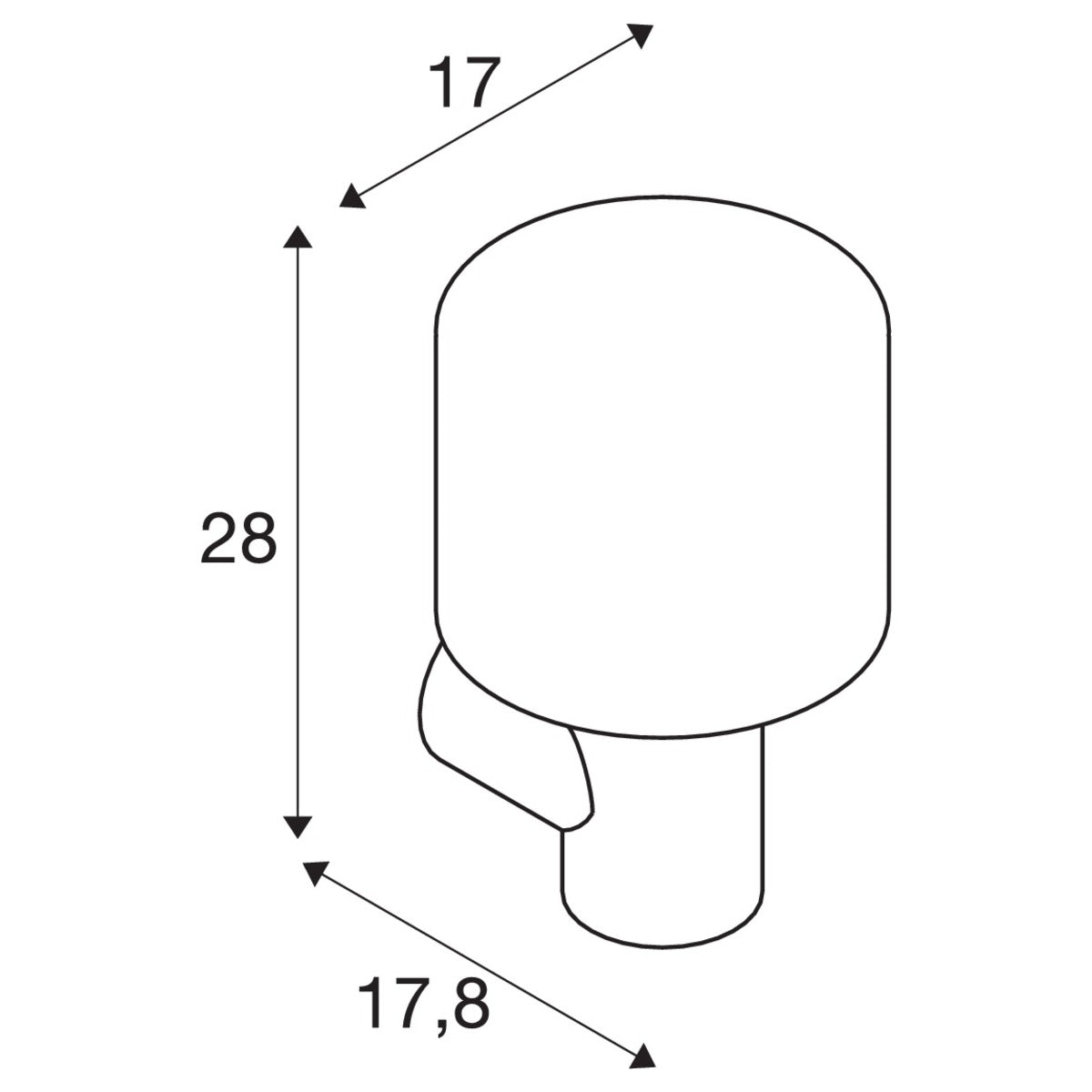 Schéma de dimensions indiquant 28 cm de hauteur et 17,8 cm de saillie.