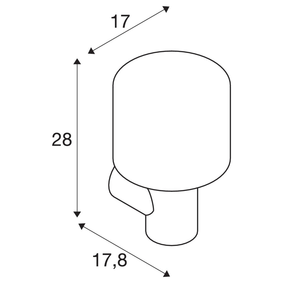 Schéma de dimensions indiquant 28 cm de hauteur et 17,8 cm de saillie.