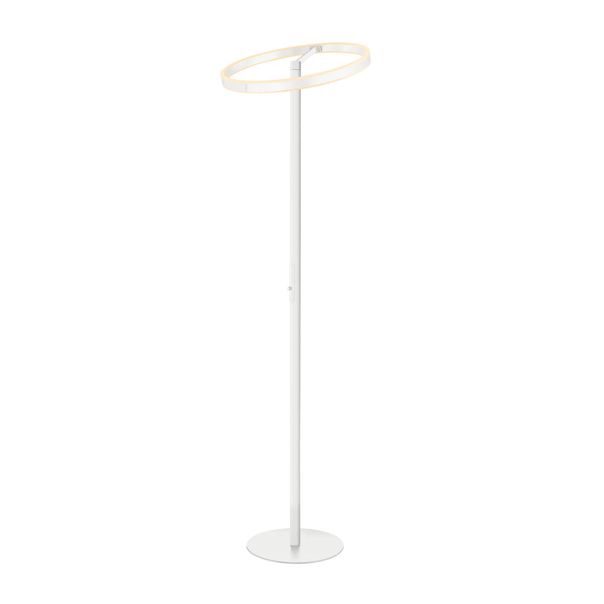Vue en légère plongée du lampadaire, détaillant l'anneau lumineux et son support.