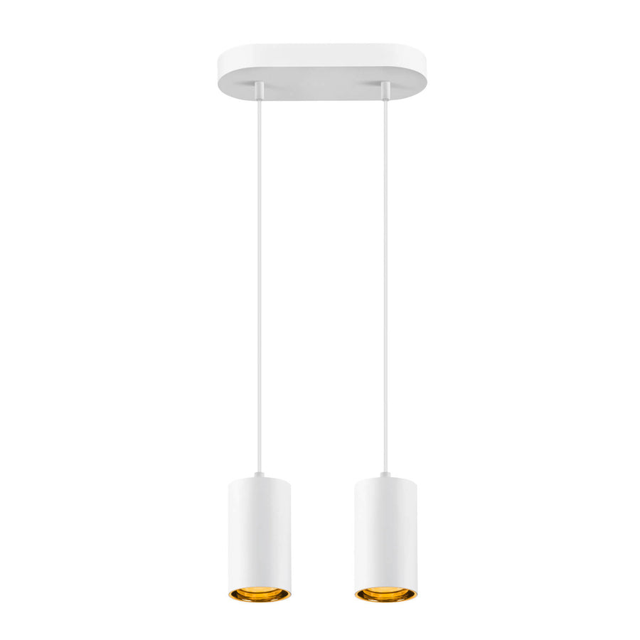 Les deux abat-jours blancs montrent un intérieur cuivré et une lumière chaude