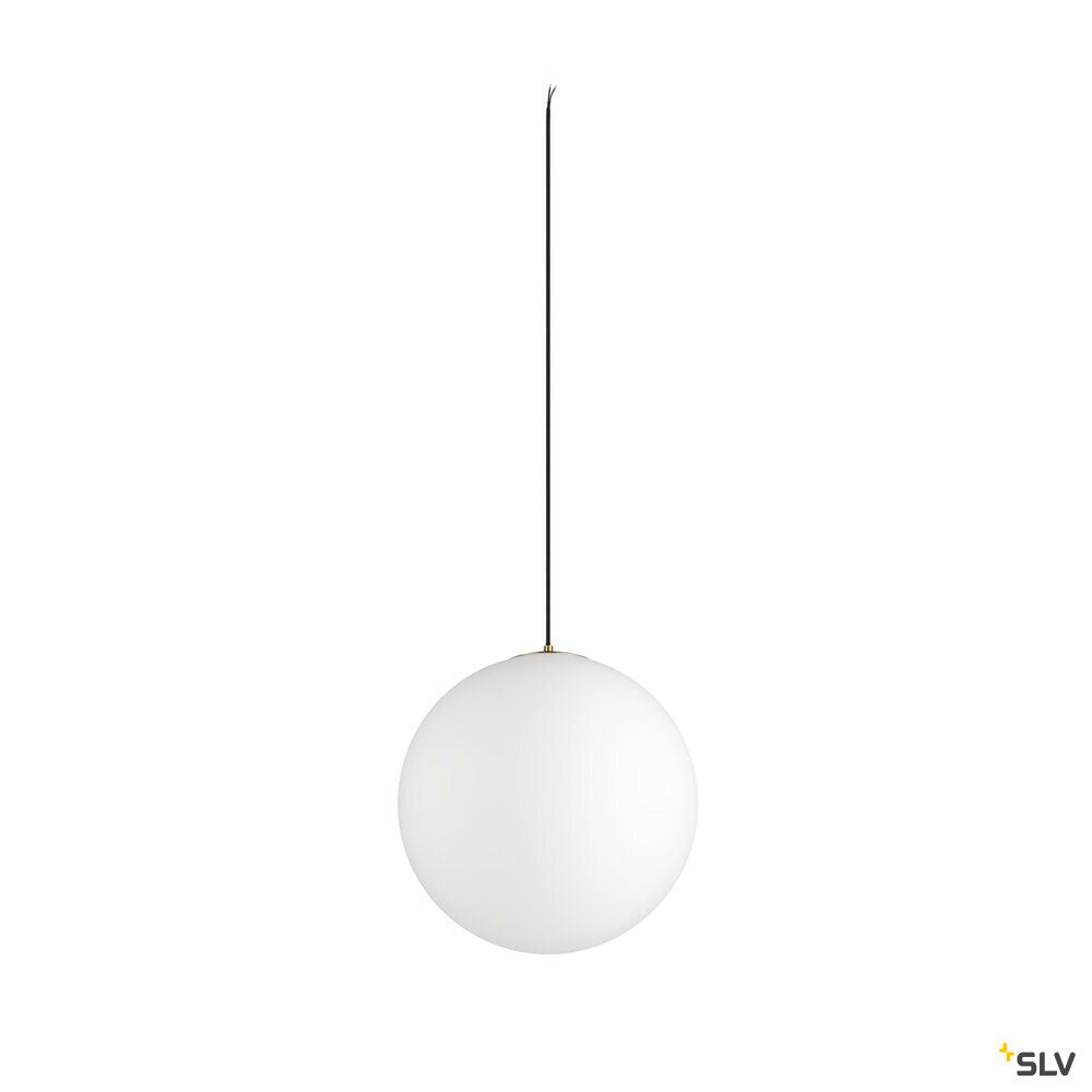 Suspension à sphère blanche éteinte, vue de face sur fond neutre.