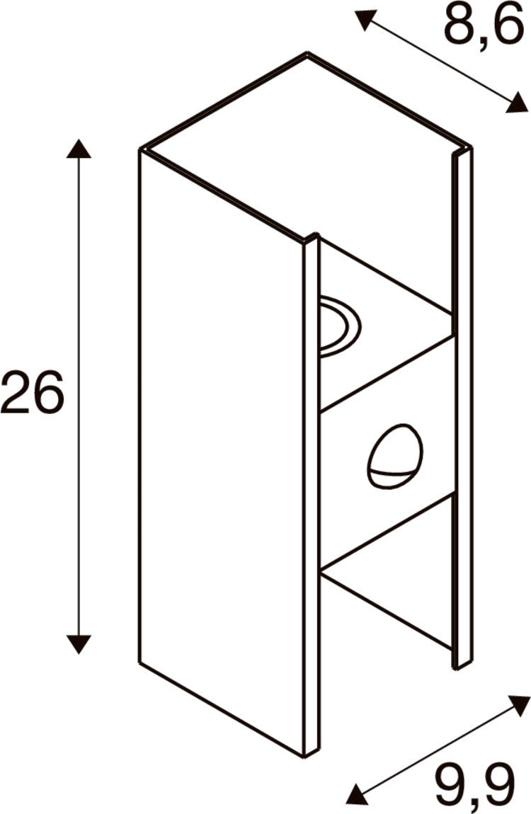 Schéma de dimensions coté du luminaire : 26 cm de haut sur 9,9 cm