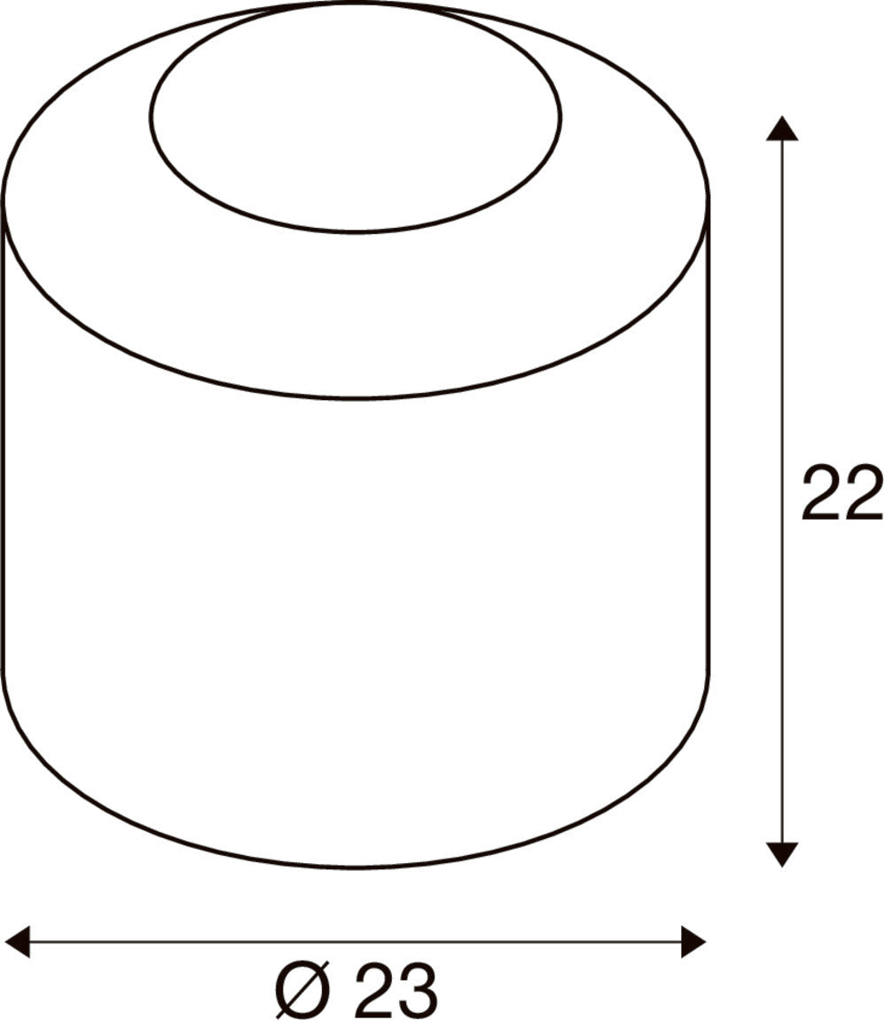 Schéma de dimensions indiquant un diamètre de 23 cm et une hauteur de 22 cm.