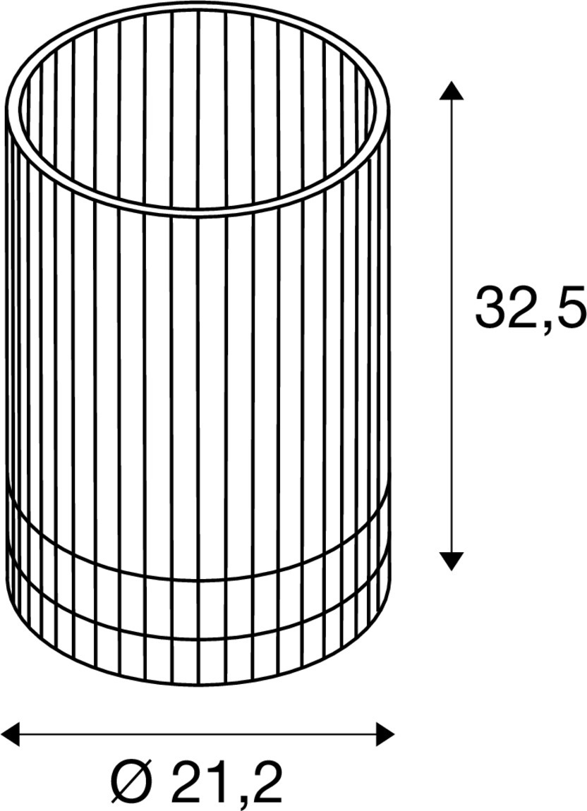 Schéma coté indiquant une hauteur de 32,5 cm et un diamètre de 21,2 cm.