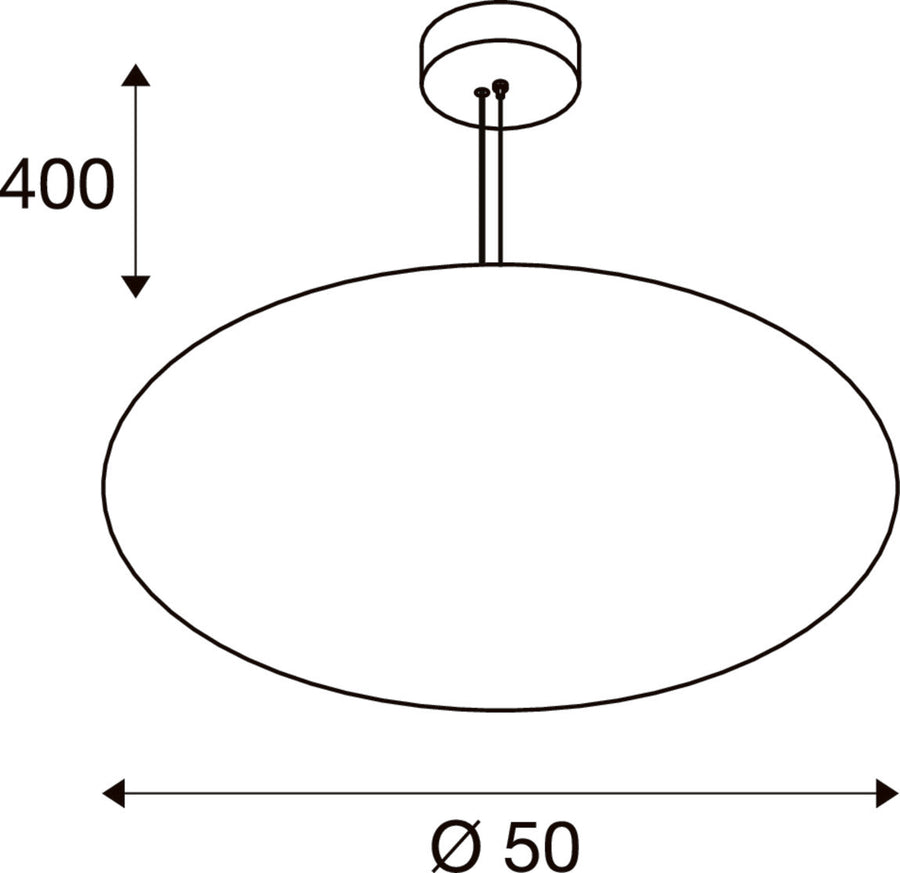 Schéma coté du luminaire suspendu, hauteur 400 mm et diamètre Ø 50 cm.