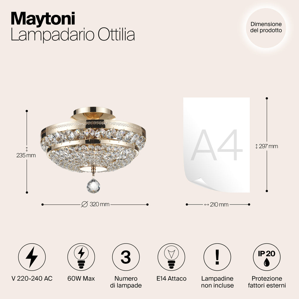 Schéma de dimensions du lampadaire Ottilia avec comparatif format A4