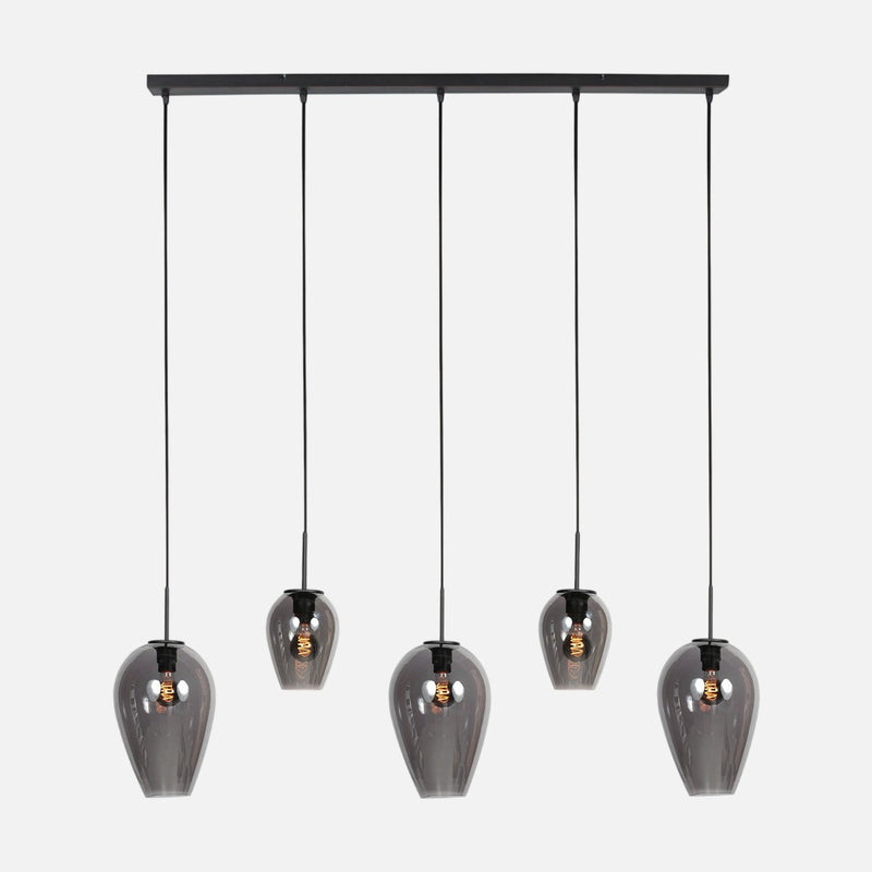 Längliche Hängeleuchte, Rauchglas schwarz, 5 Gläser an Stange Ø 15 cm | HaloSwap
