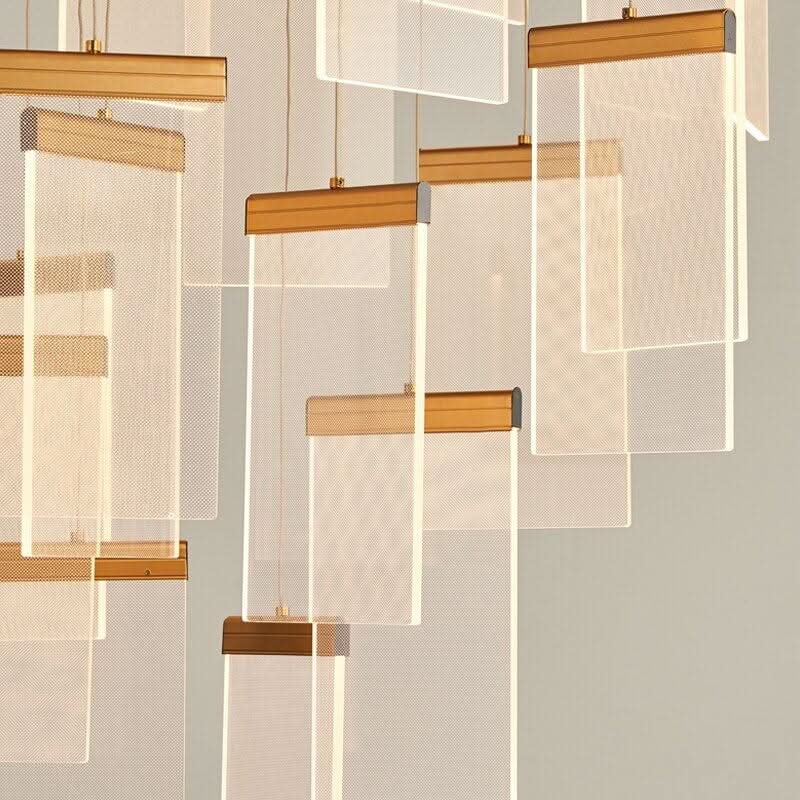 Suspension Escalier Design | Danse Éclairée - Designix Suspension luminaire Diamètre 50cm | 6 Lumières Or Blanc Chaud Variable