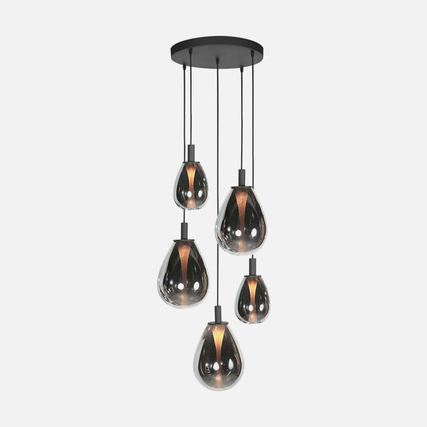 Rauchglas-Traubenpendelleuchte, 5-flammig im Kaskadendesign für das Esszimmer | Glimsy