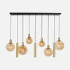 Suspension laiton et verre ambré, barre 9 lumières, salle à manger | Bollique
