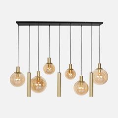Suspension laiton et verre ambré, barre 9 lumières, salle à manger | Bollique