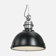 Industrielle Hängeleuchte aus schwarzem Metall, Kuppel Ø 42 cm mit Glas, Küche | Bikkel