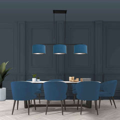 Suspension Noir 3 Lumières Velours Bleu | Taro
