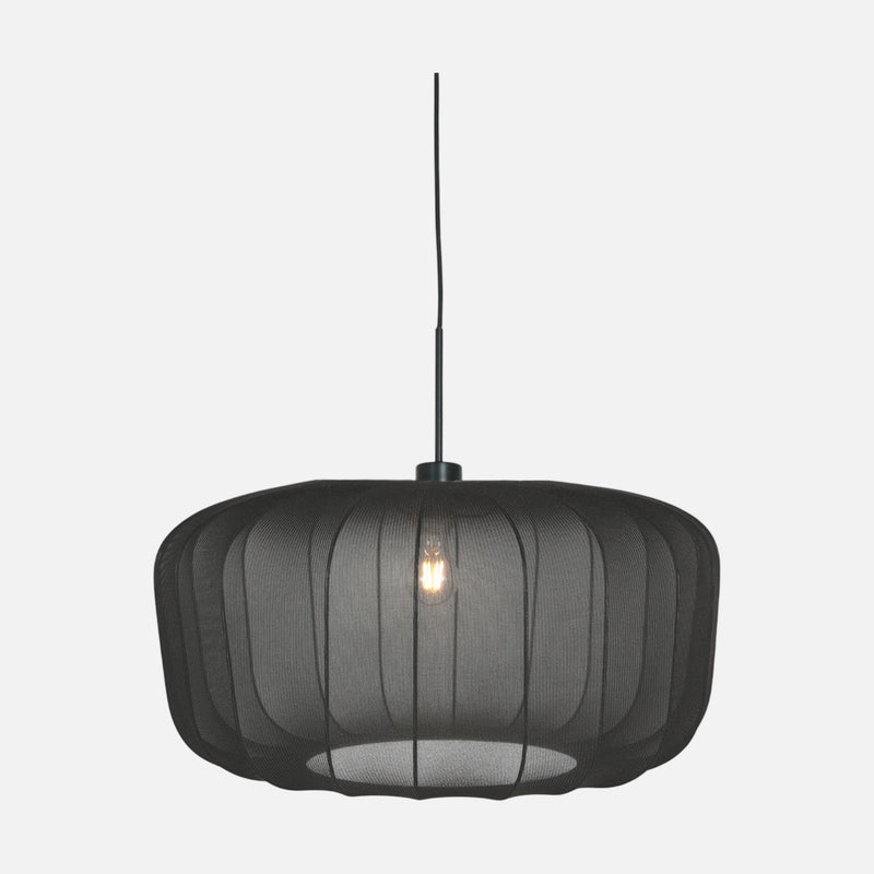 Schwarze Trommelleuchte mit Schleier, gewölbter Lampenschirm Ø 60 cm | Vellum