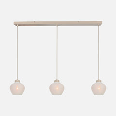 Hängeleuchte Travertin und Leinen, 3 cremefarbene Lampenschirme Ø 21 cm | Travino
