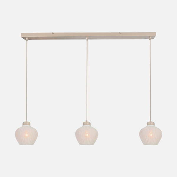 Hängeleuchte Travertin und Leinen, 3 cremefarbene Lampenschirme Ø 21 cm | Travino