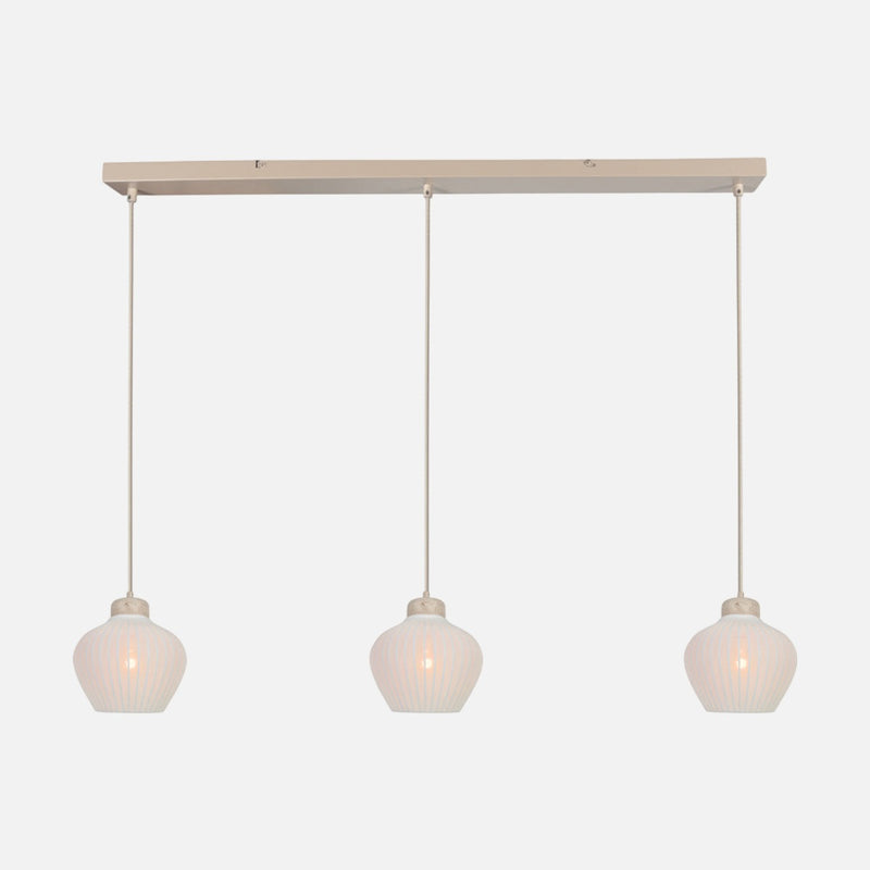 Hängeleuchte Travertin und Leinen, 3 cremefarbene Lampenschirme Ø 21 cm | Travino