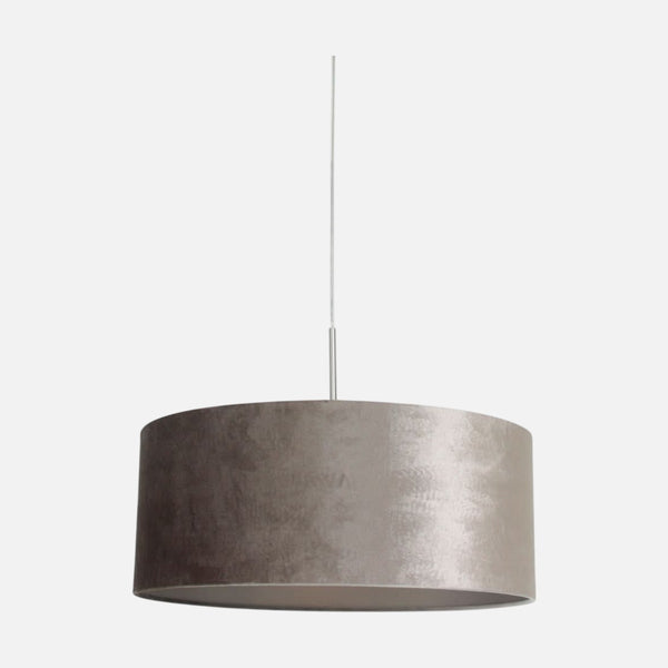 Suspension velours argenté, abat-jour tambour Ø 50 cm, salon | Sparkle
