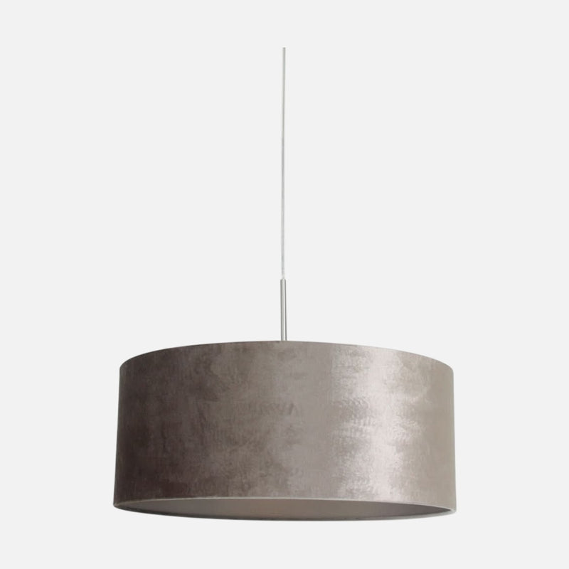 Suspension velours argenté, abat-jour tambour Ø 50 cm, salon | Sparkle