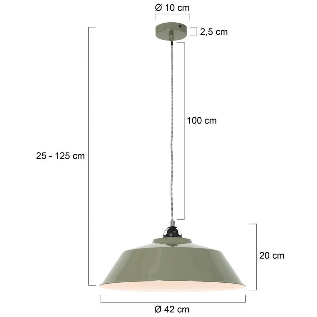 Schéma de dimensions avec diamètre 42 cm, hauteur 20 cm, réglage 25-125 cm.