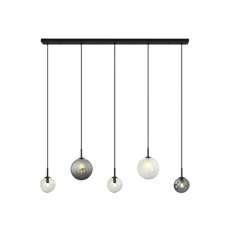 Suspension ZAMBELIS 5xG9 DESIGN Noir Mat Verre Fume et Verre Glace Sans source 23056