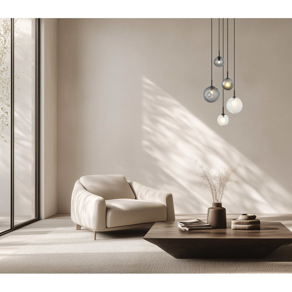 Suspension ZAMBELIS D450 5xG9 DESIGN Blanc Fume et Verre Glace Sans source 23057