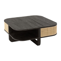 Couchtisch aus Holz und schwarzem Rattan