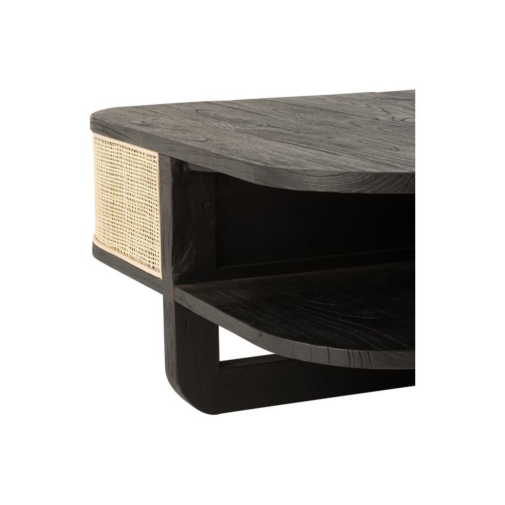 Couchtisch aus Holz und schwarzem Rattan