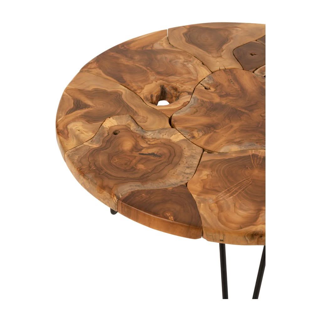 Runder Couchtisch aus braunem Teakholz