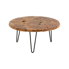Runder Couchtisch aus braunem Teakholz