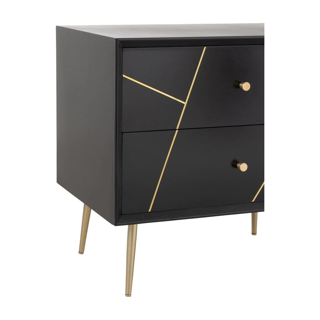 Nachttisch Holz Metall Schwarz Gold