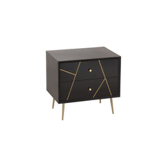 Nachttisch Holz Metall Schwarz Gold