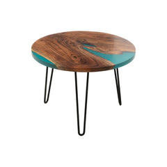 Runder Tisch aus Akazienholz, blau