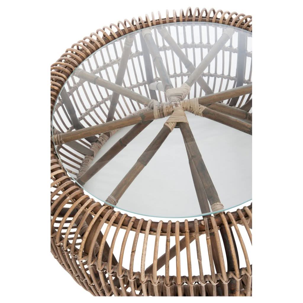 Runder Tisch aus Rattan und Glas