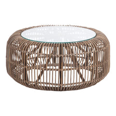 Runder Tisch aus Rattan und Glas