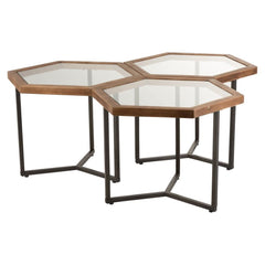 Sechseckige Glas-Beistelltische