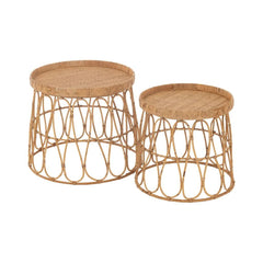 Runde Tische aus natürlichem Rattan