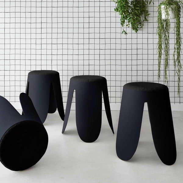 Stapelbare Bouclé-Hocker Schwarz | Grau