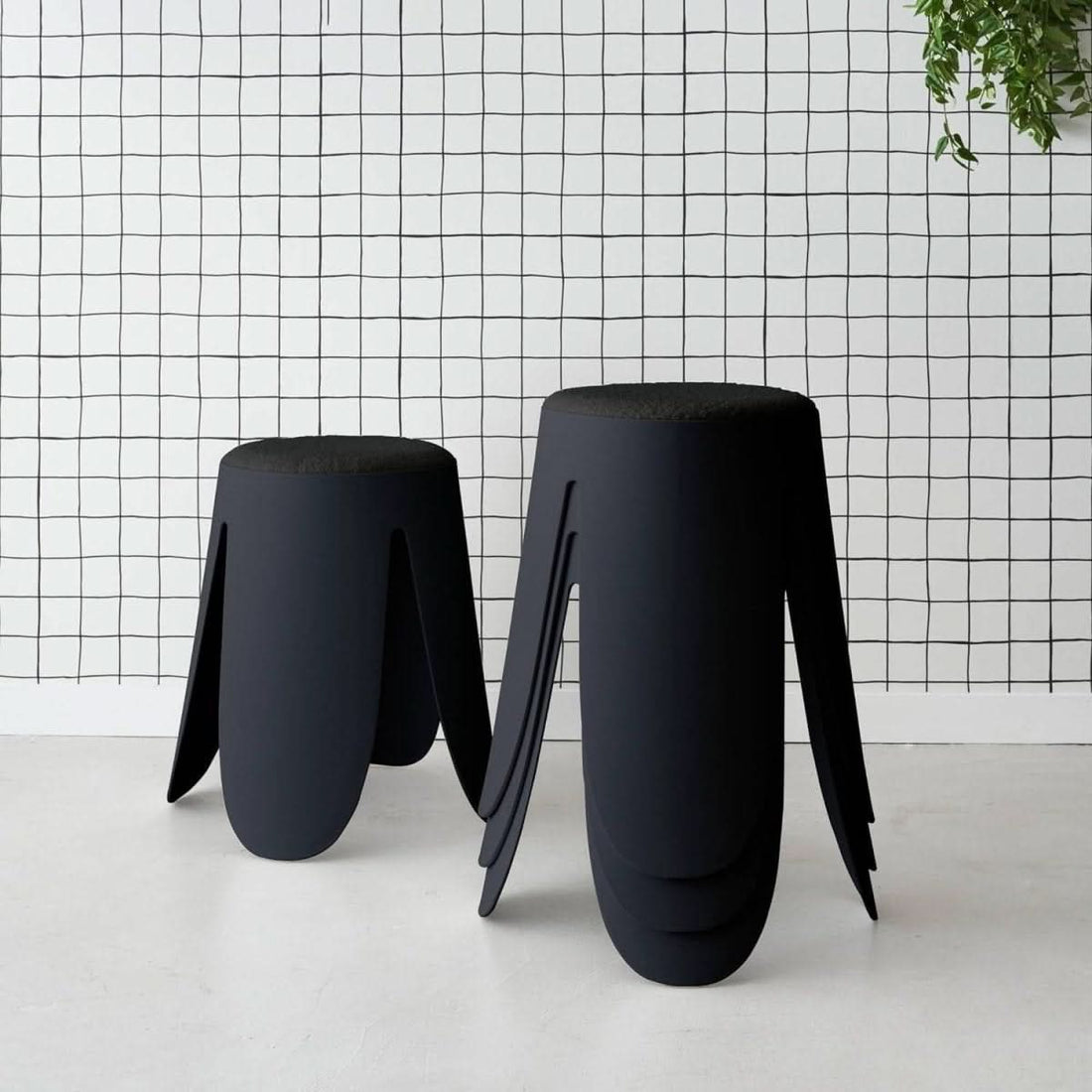 Stapelbare Bouclé-Hocker Schwarz | Grau