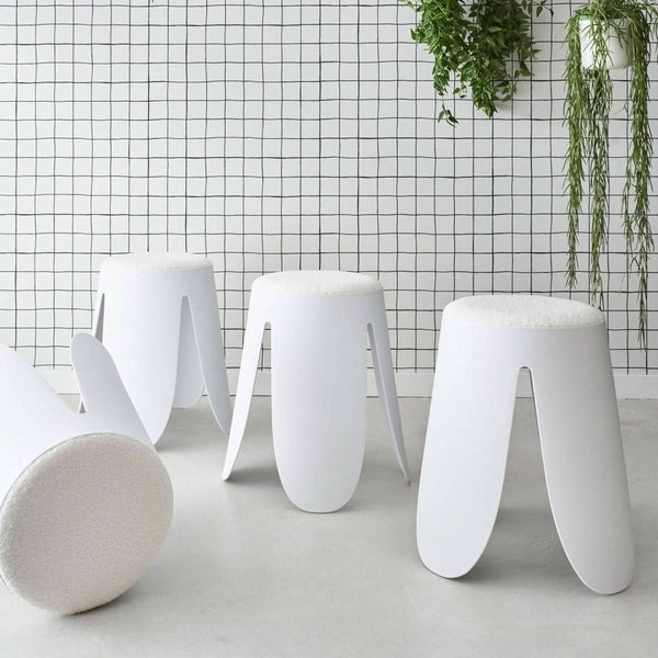 Hocker aus strukturiertem Bouclé-Stoff Weiß | Océan
