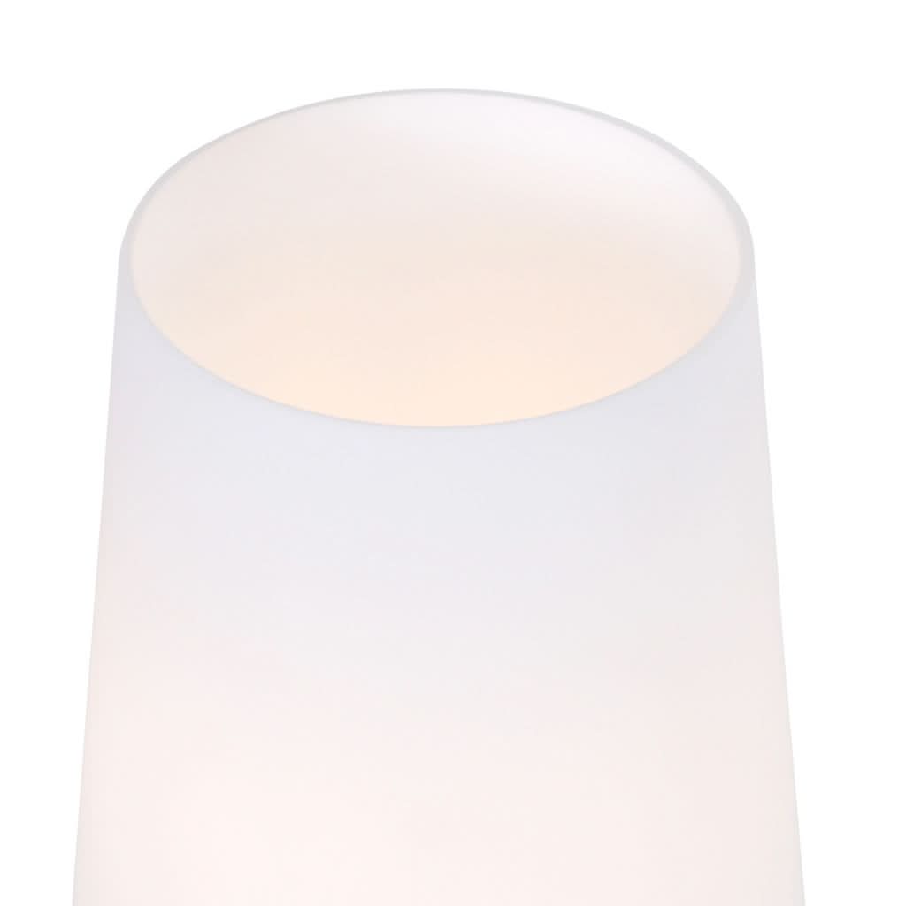 Gros plan sur le haut de l'abat-jour ouvert, montrant l'intérieur blanc et la lumière chaude.