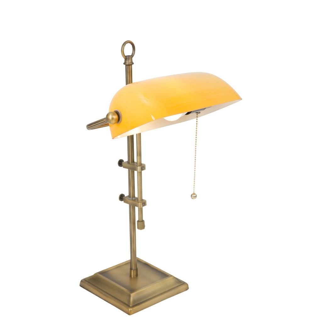 Présentation produit entière de la lampe avec abat-jour jaune et tige réglable