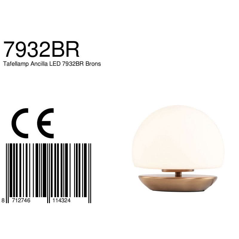 Lampe de chevet tactile Ancilla, dôme en verre opale blanc sur socle bronze, variateur tactile et ampoule LED G9 incluse – Designix.fr