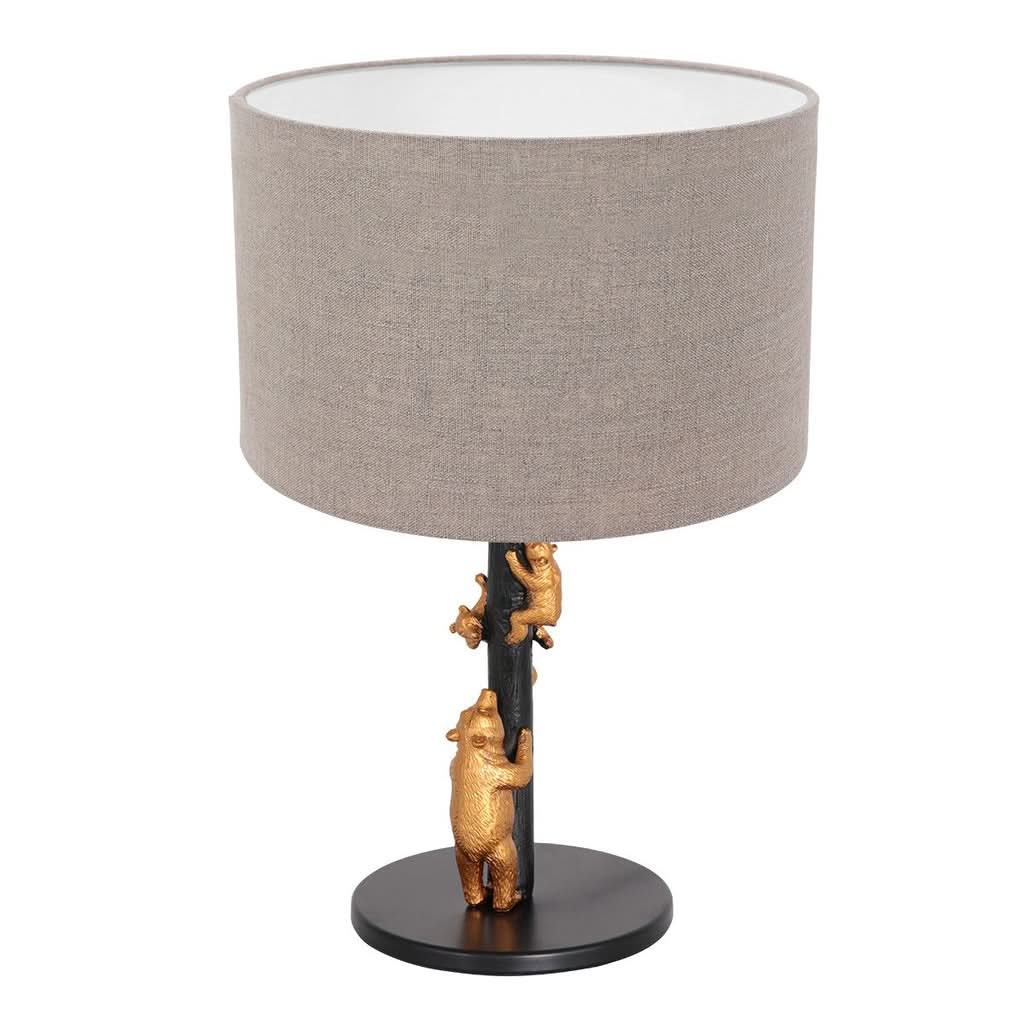 Vue en légère plongée de la lampe complète et de ses ours dorés