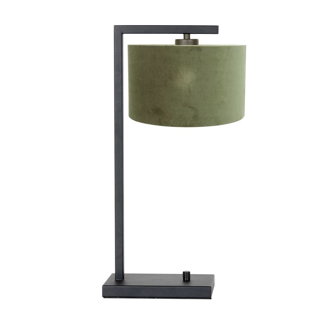 Tischlampe Schwarz Lampenschirm Samt Grün