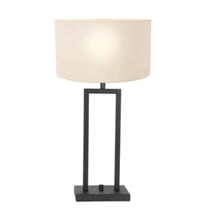 Tischlampe Metall Schwarz Leinen Weiß