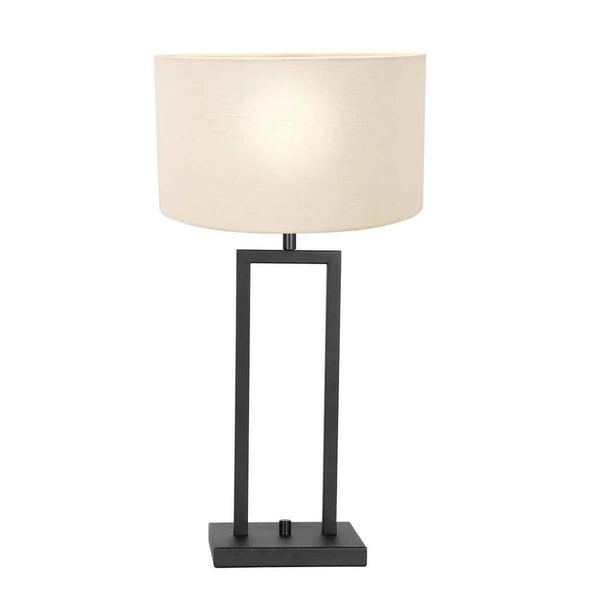 Tischlampe Metall Schwarz Leinen Weiß