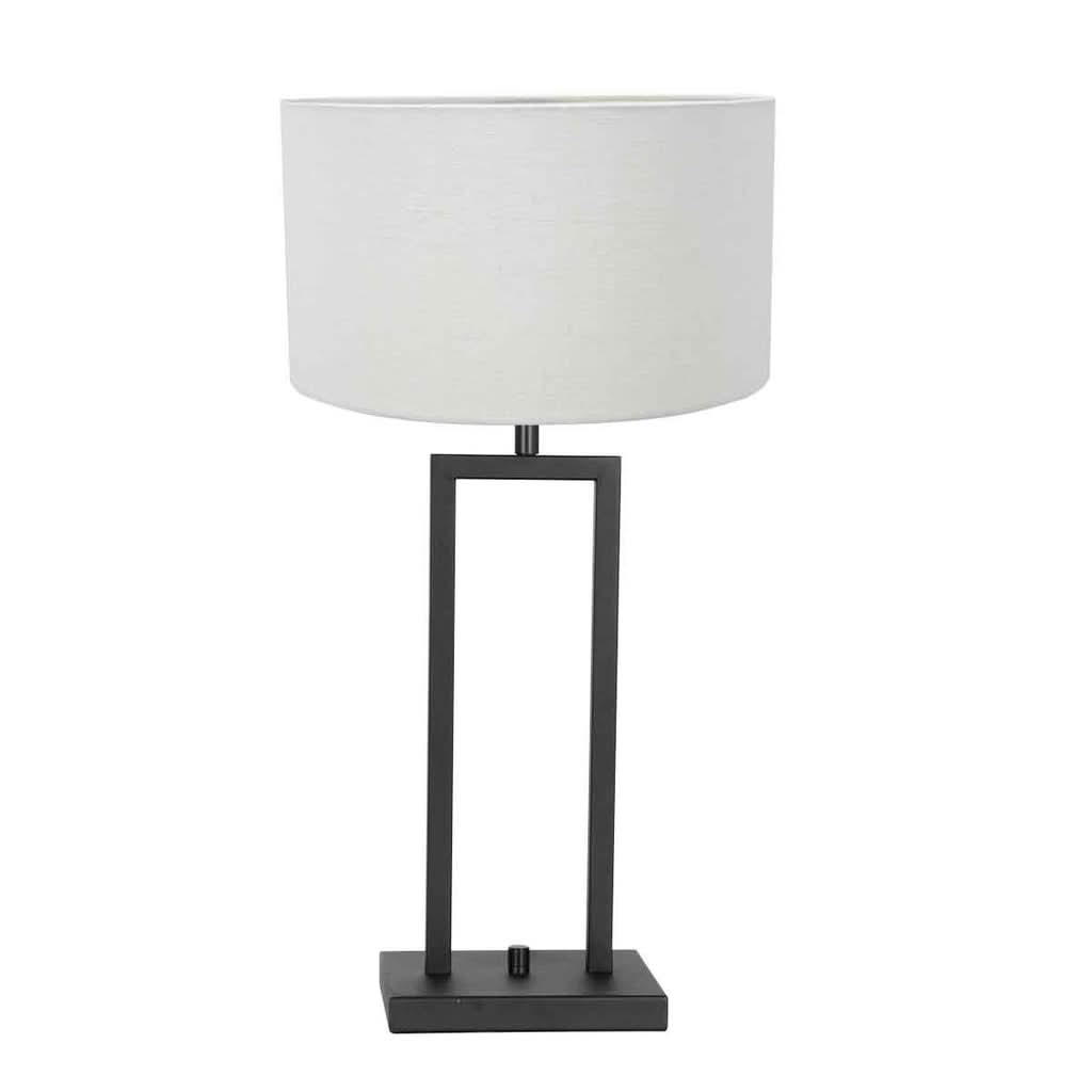 Tischlampe Metall Schwarz Leinen Weiß