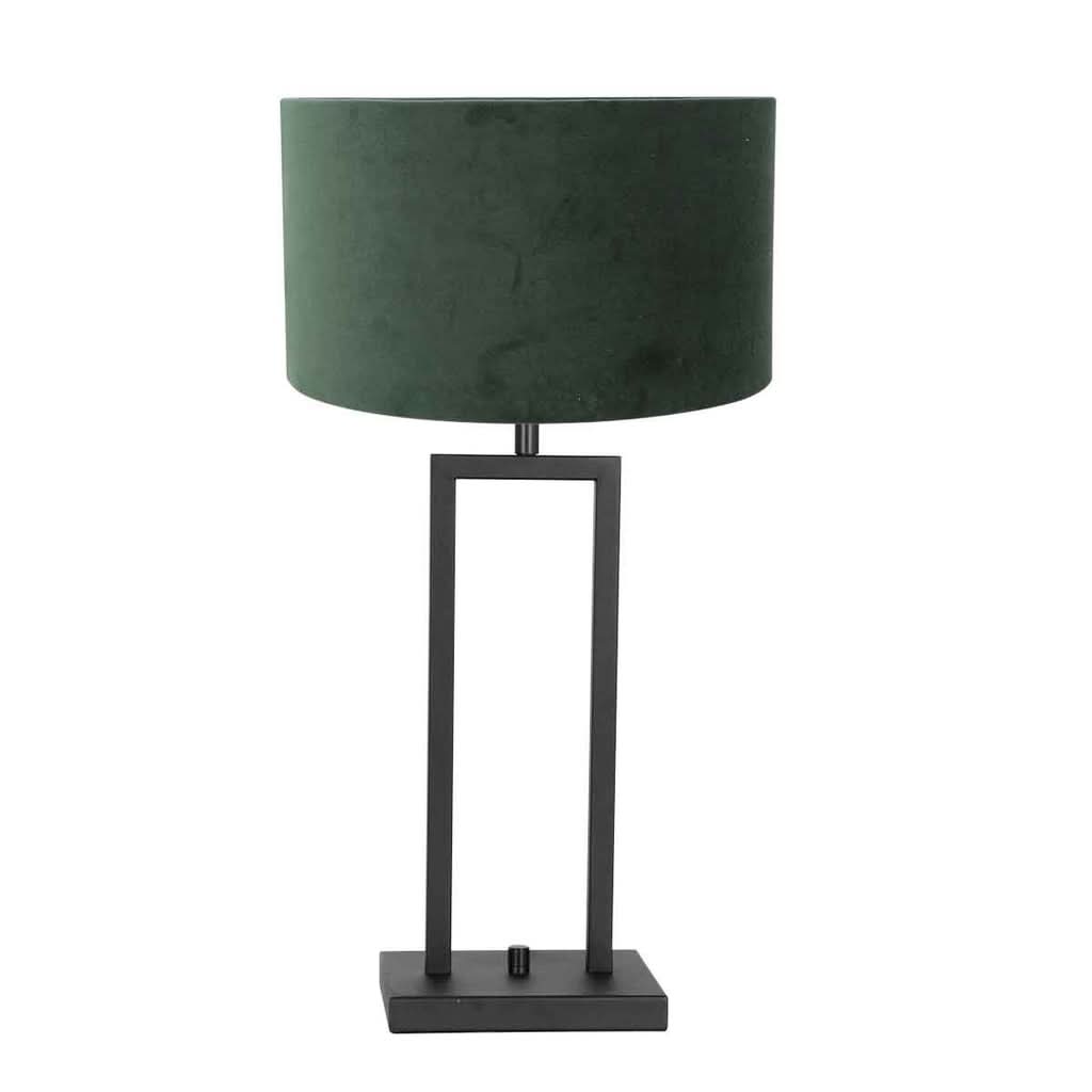 Présentation du luminaire sur fond blanc, abat-jour rond et structure géométrique