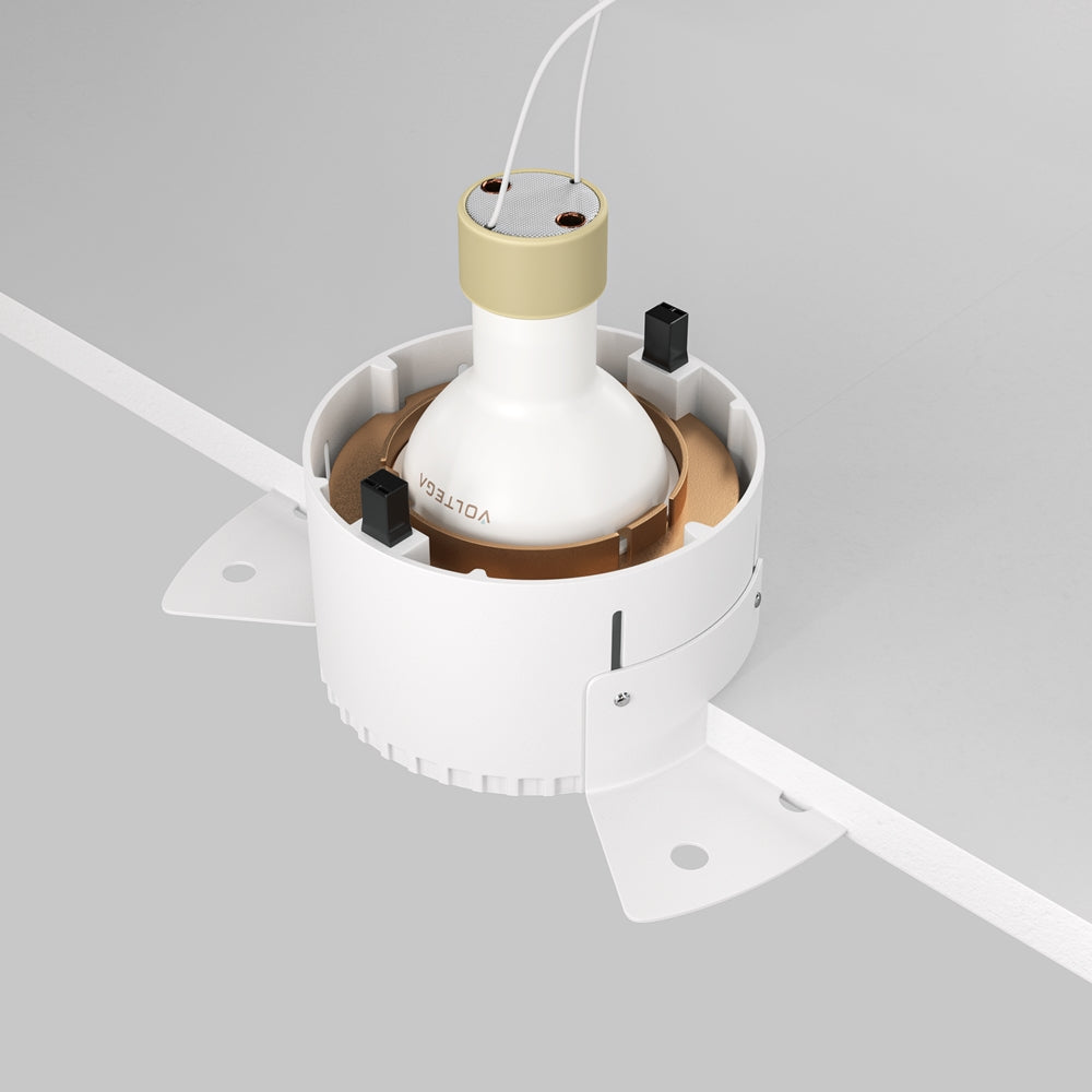 Vue arrière du module encastré blanc avec boîtier et branchements électriques